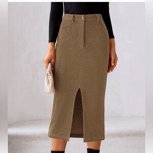 PRETTYGARDEN Elegant Tan Midi Skirt,Brand New size 8